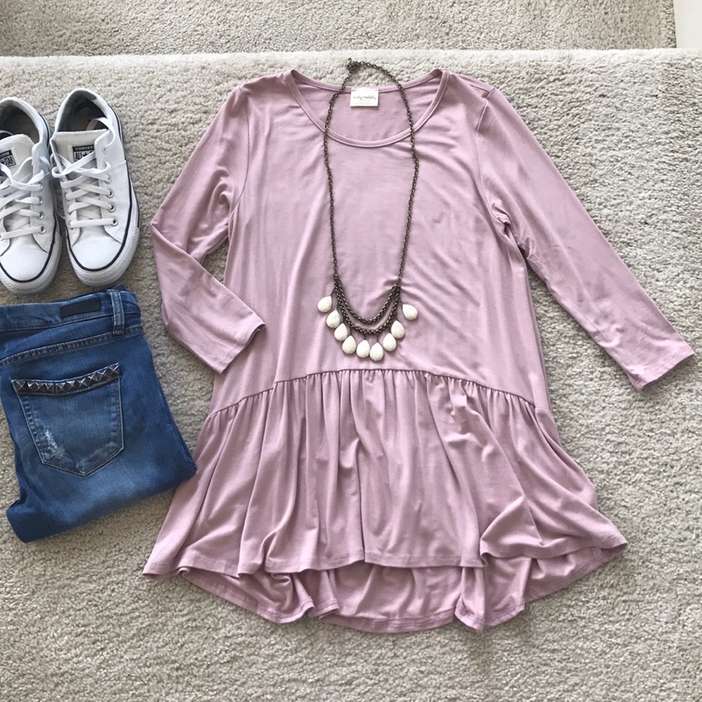 Mauve Color 3/4 Sleeve Tunic Top - Picture 2 of 5